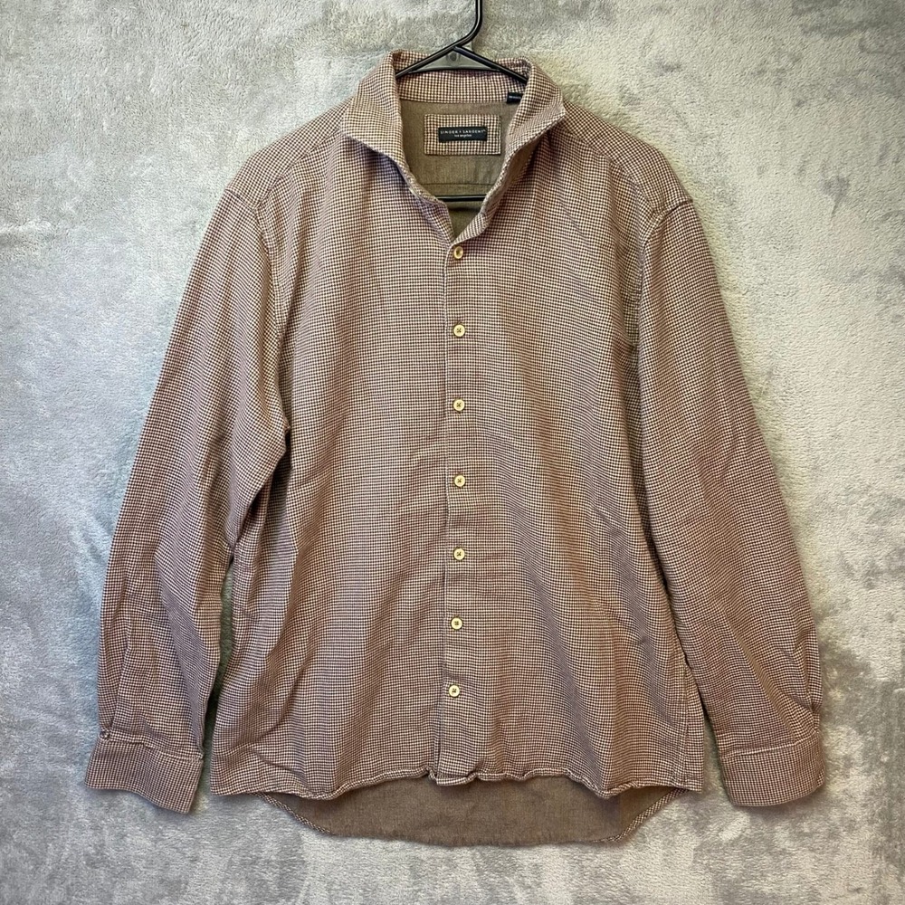 Singer + Sargent Brown Micro Houndstooth Elbow Patch Button Down Shirt Size L